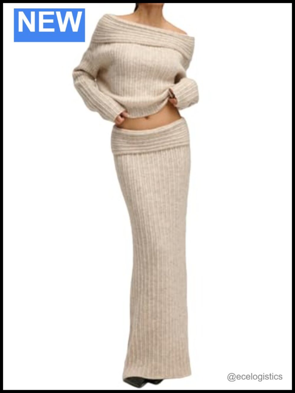 Women's 2 Piece Off Shoulder Sweater & Maxi Skirt Set Knit Outfit